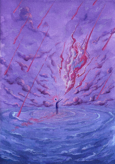 Surrendering Heartache 05/20 Watercolors, gouache & colored pencils