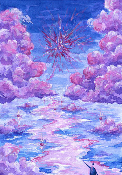 Shattering Heartache 08/20 Watercolors, gouache & colored pencils
